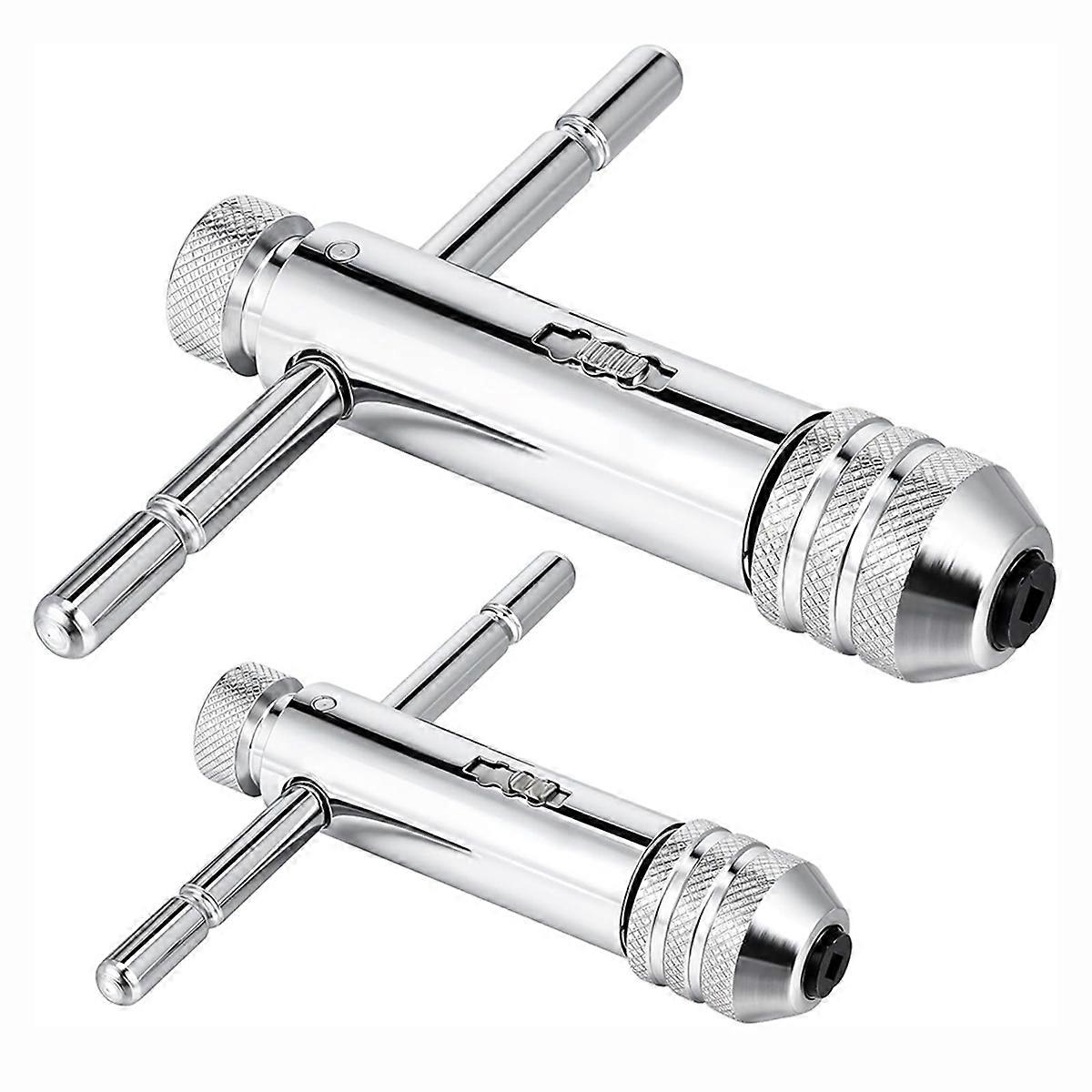 2Pcs Ratchet T Handle Tap Wrench, Adjustable T Bar Handle Holder Ratcheting Tap Wrench for Metric M3-M8 / M5-M12