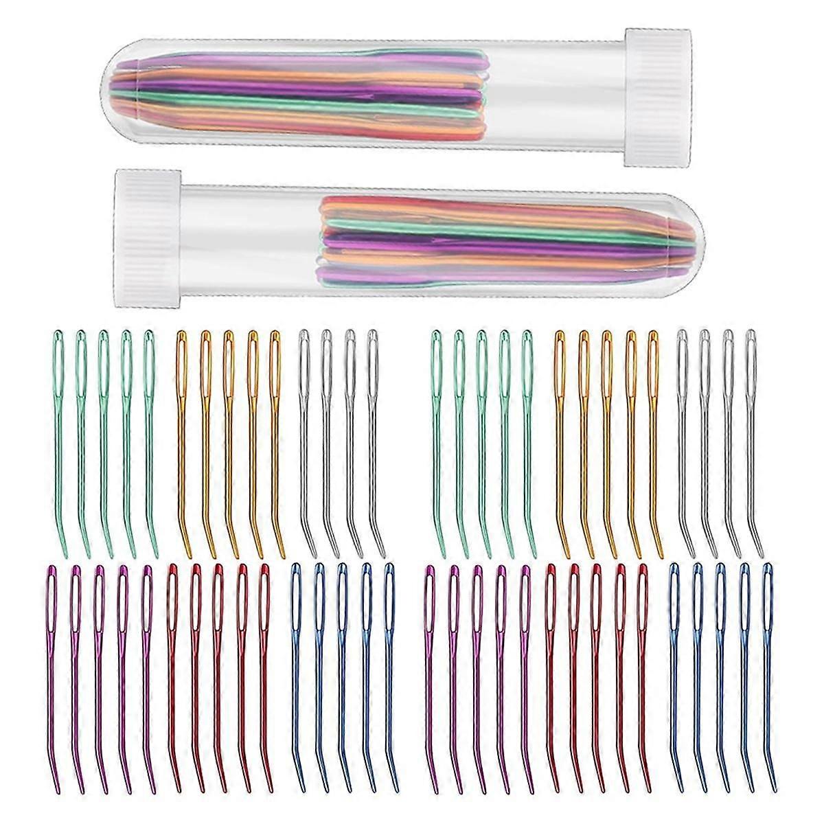 58Pcs Large Eye Curved Tapestry Needle with Tube for Weaving Craft Large Eye Bent Tip Needle Alumin