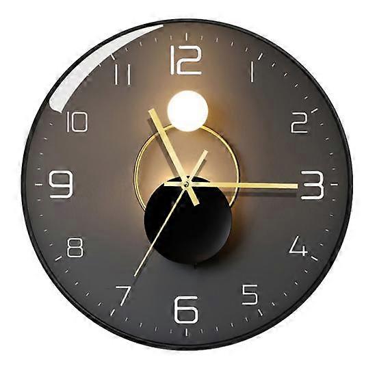 12 Inch Curved Clock Silent Glass Wall Operation Wooden Back Panel Modern Clock Round