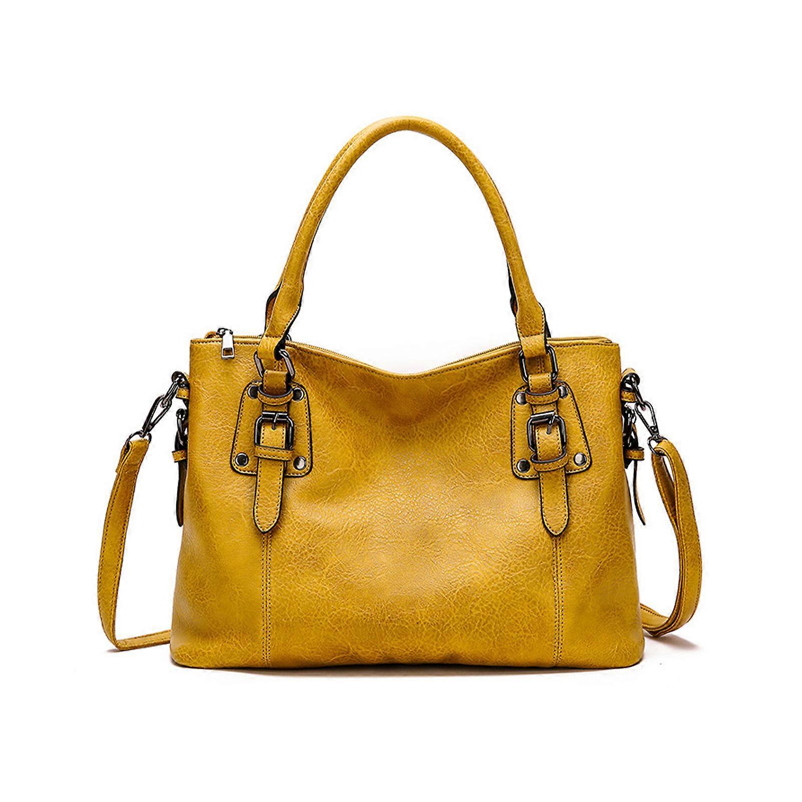 נשים תיק וינטאג 'קיבולת גדולה PU מינימליסטי תיק כתף לנסיעות יומיות במשרד קניות צהוב מידה אחת