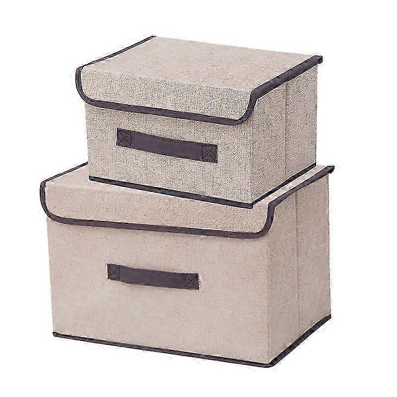 Foldable Storage Box with Lids Stackable Linen Fabric Container