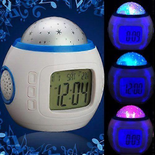 Music Starry Sky Projection Alarm Clock, Colorful Stars Projector Calendar Alarm Clock, Blue Screen Projection Lamp