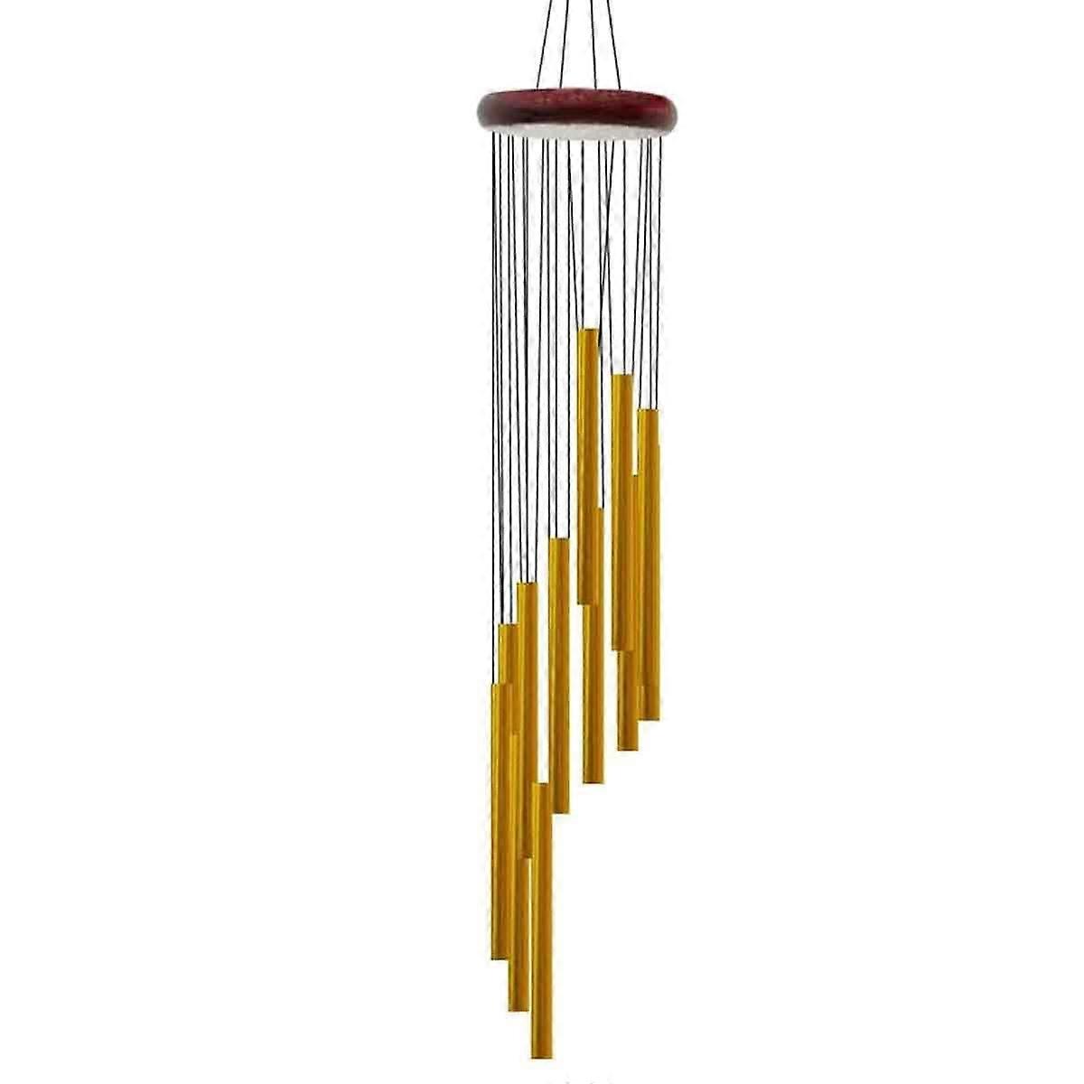 Golden Wind Chimes With 12 Tubes Stepped With S Hook Decor
