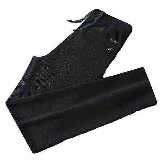 Men Autumn Winter Casual Pants Elastic Drawstring Waist Pockets Sweatpants Solid Color Fleece Lining Plus Size Warm Pants