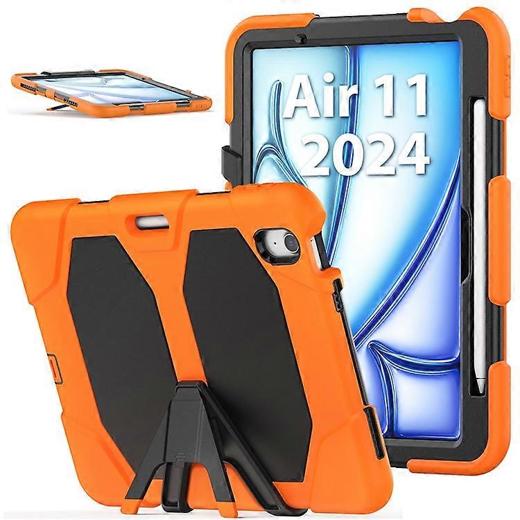 Compatible For iPad Air 11 (2024) Case with Built-In Screen Protector Kickstand PC + Silicone Tablet Cover