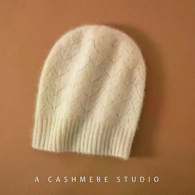 עז קשמיר סריגה כיסויי ראש חורף בחוץ כובעי אישה חלולים אופנה כובע Beanies לנשים גולגולות חמות