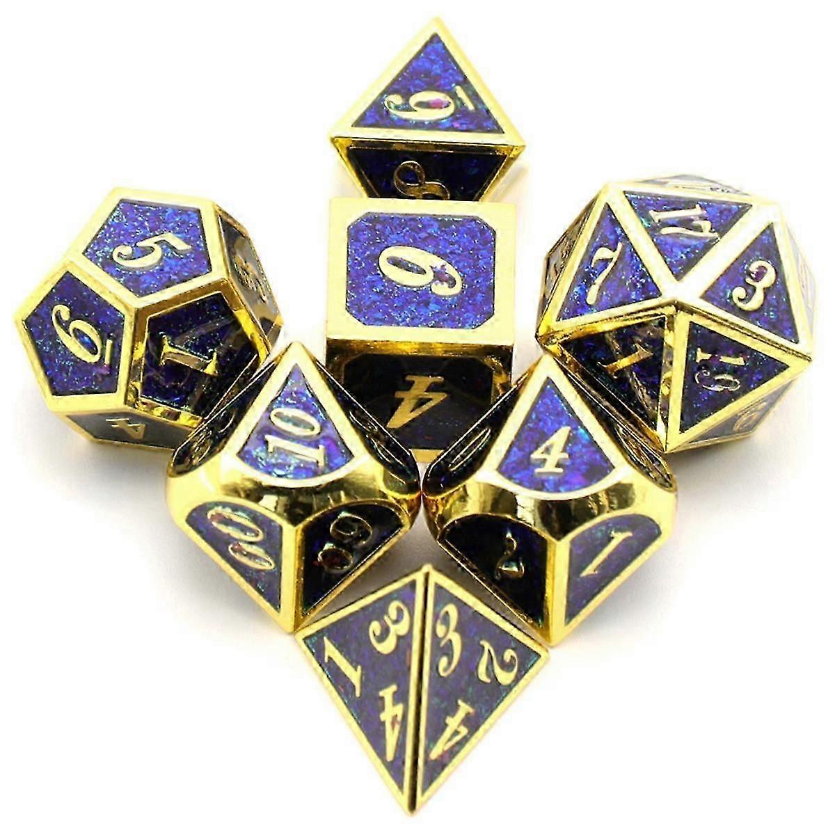 7pcs Metal Dice, Heavy Solid Zinc Alloy Polyhedron Dice Set For Dungeons And Dragon Tabletop Game Blue