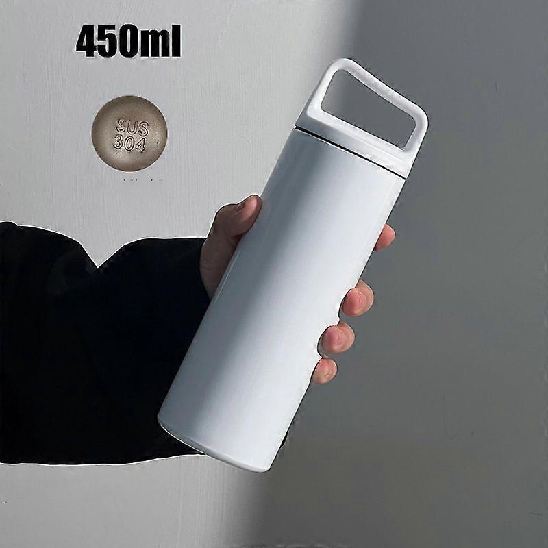 Leak Proof Water Bottle 15oz,Insulated Double Walled Stainless Steel Thermos Bottles for Men,Women-White