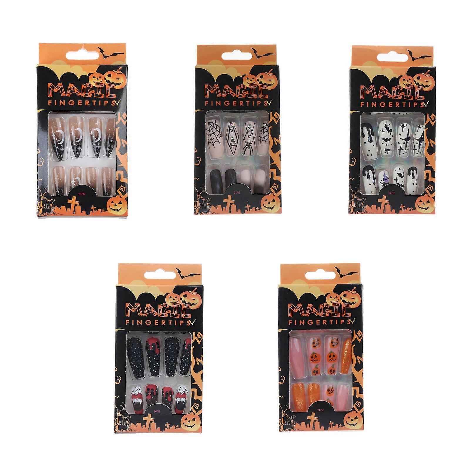 24 buc unghii false stiletto unghii de sicriu Halloween unghii false punk acoperire completă presare pe unghii artificiale pentru femei fete multicolore