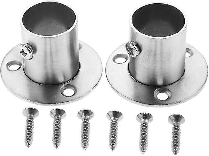Set of 2 Stainless Steel Wardrobe Rod Brackets with Flange