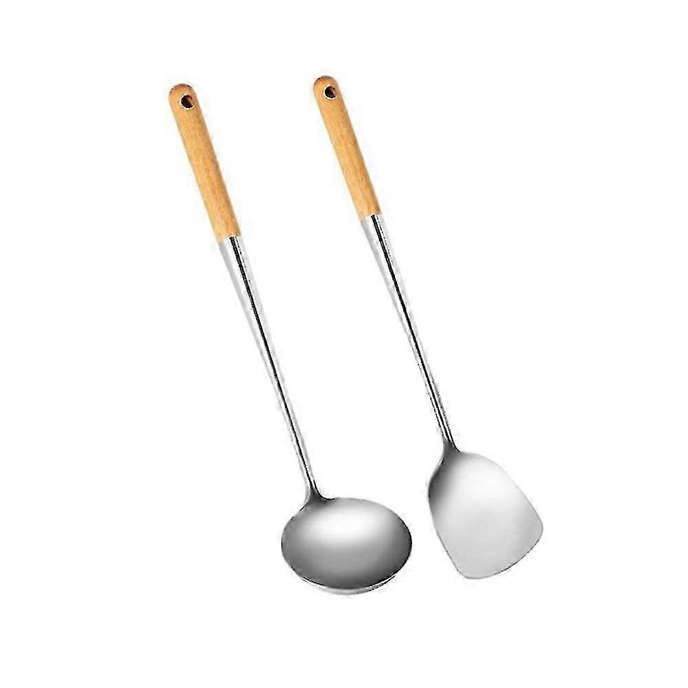 Wok Spatula And Wok Ladle Set,17inches Spatula For Wok, Stainless Steel Wok Spatula,anti Heat Wok U