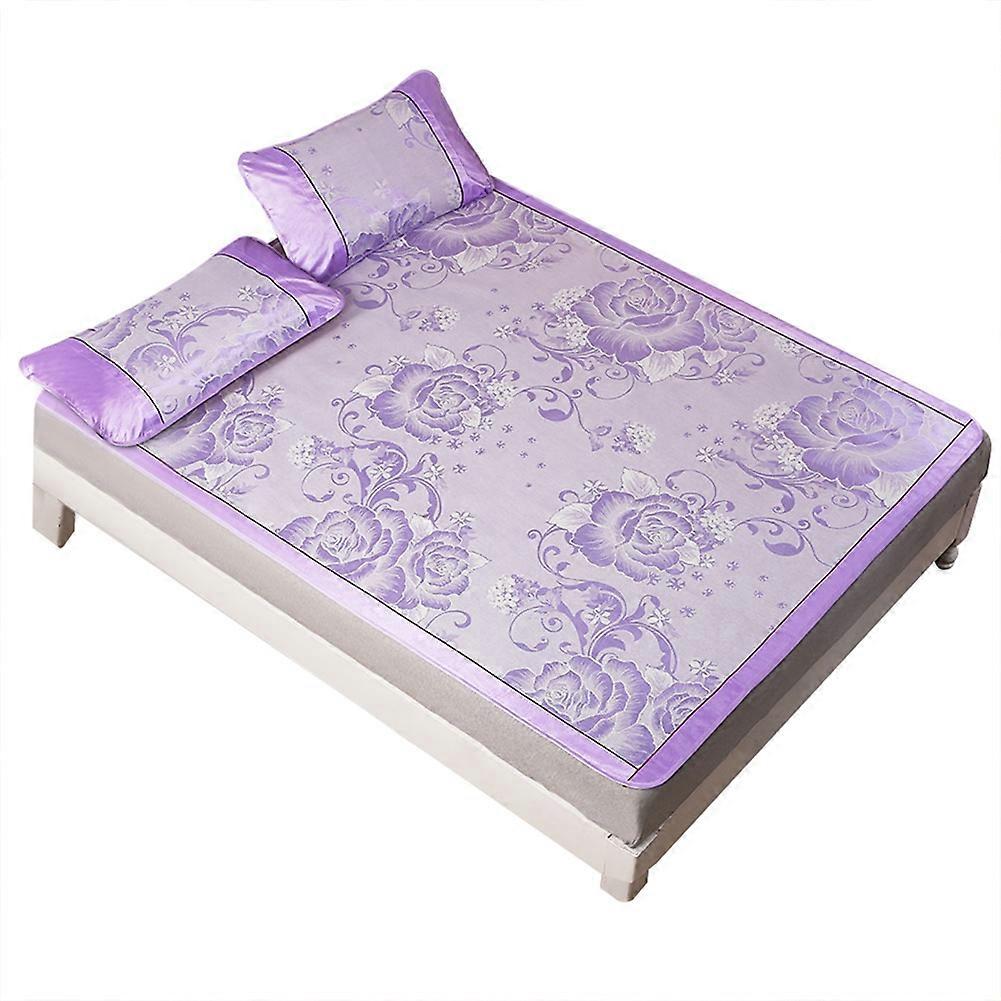 Ice Silk Cooling Summer Sleeping Mat Folding Purple Fitted Sheet Set (90*195cm Pillowcase*1)