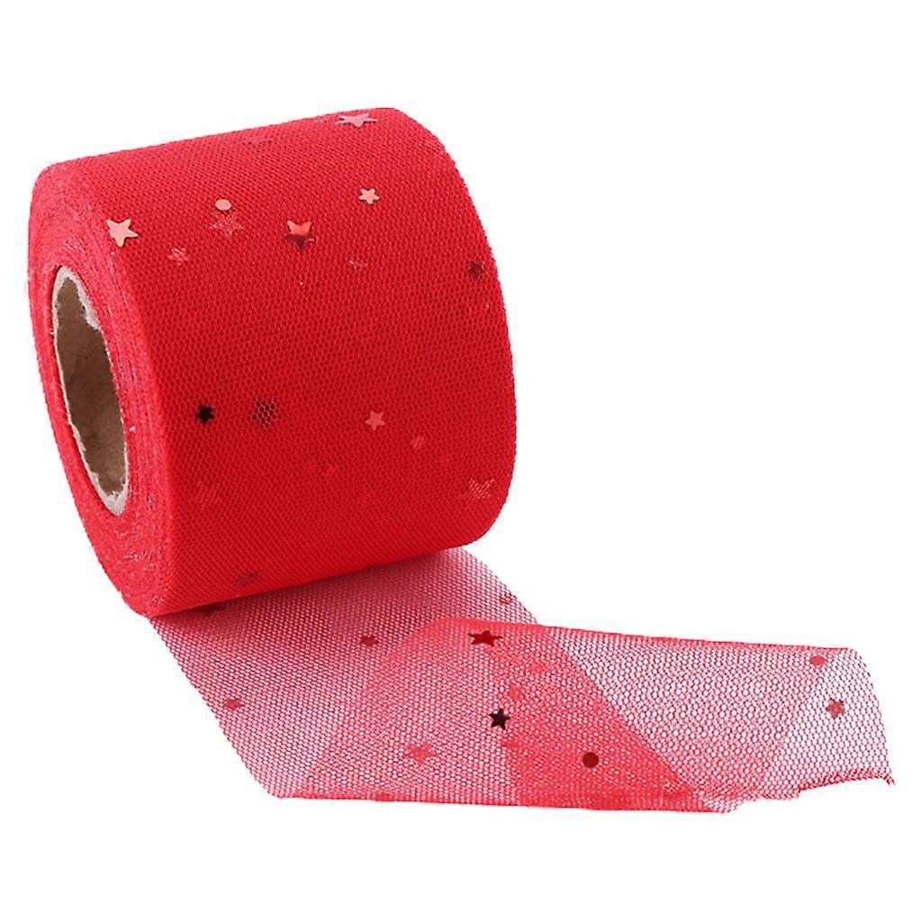 25Yards 6cm Multi Color Moon&Star Pattern Sequin Tulle Roll DIY Table Skirt Colorful Tulle Roll DIY Bows Wedding Decor Red