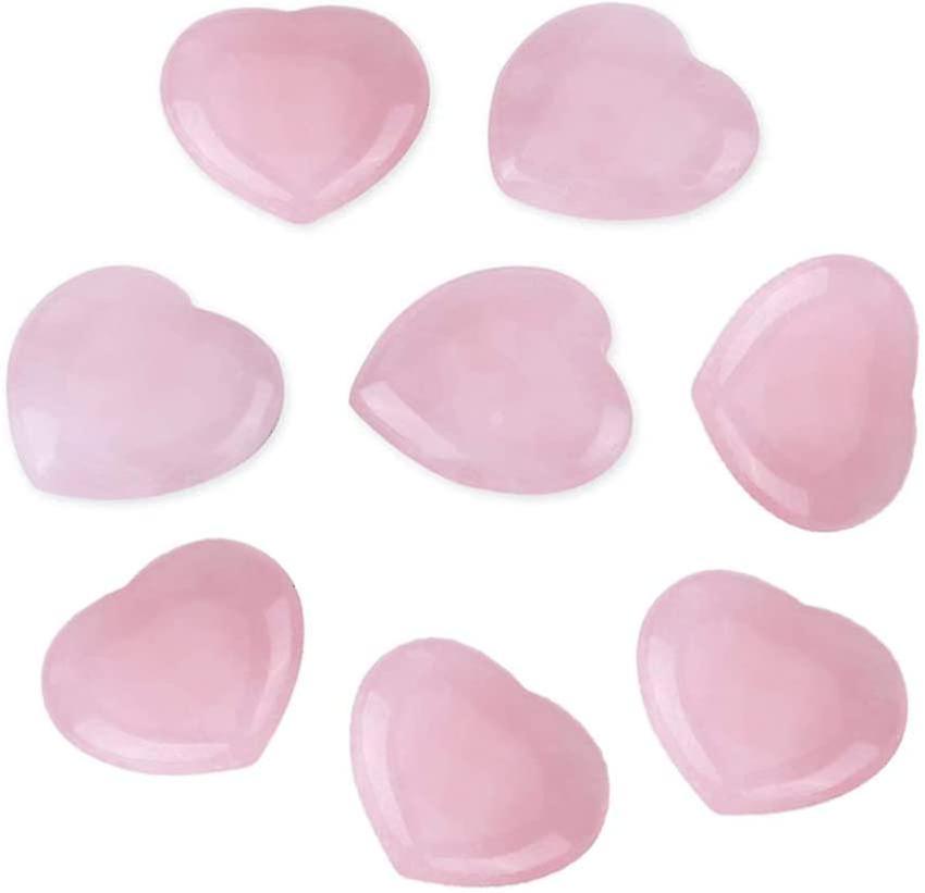 4pcs Rose Quartz Carved Heart Shaped Pink Healing Stone Semi Precious