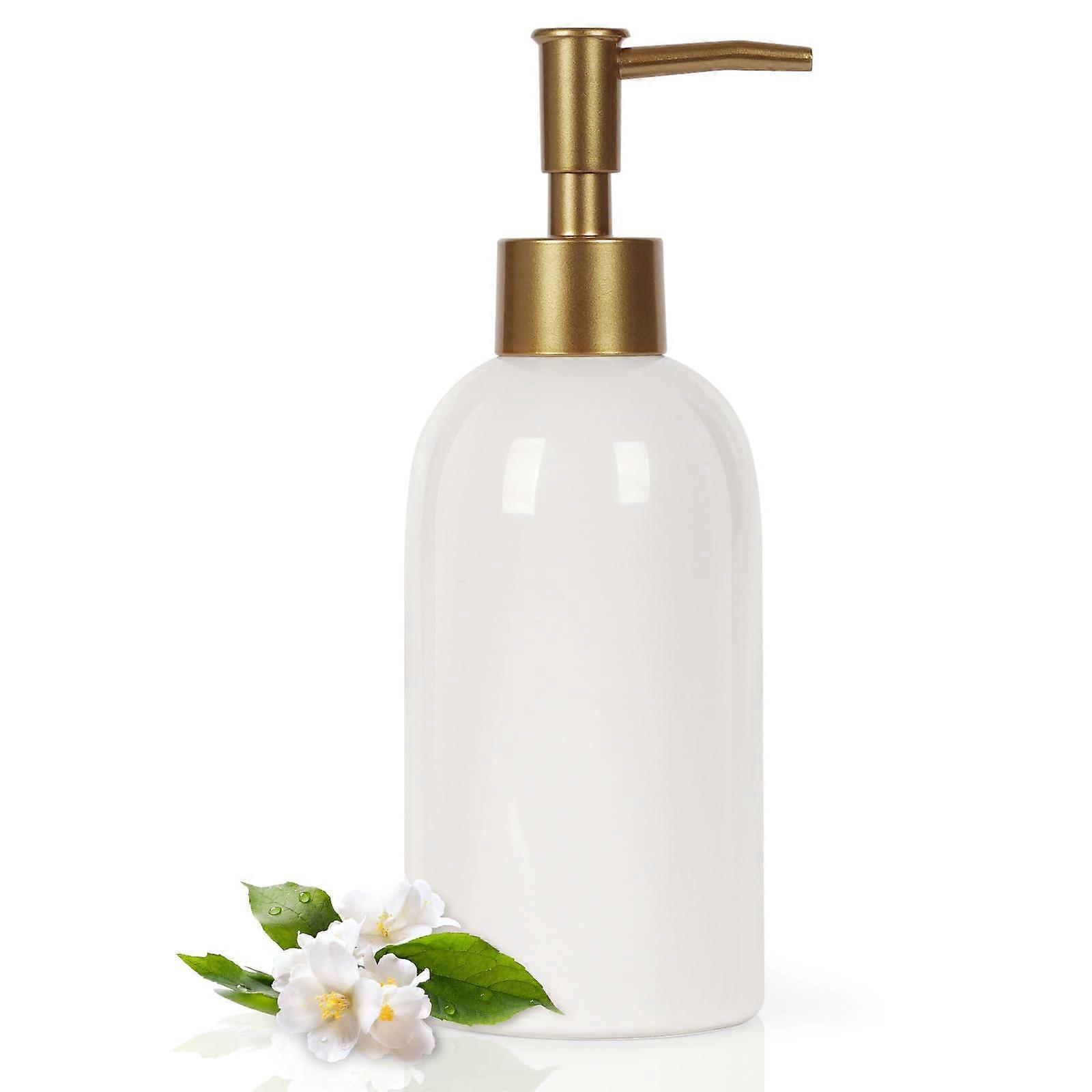 White Ceramic Soap Dispenser for Bathroom 14OZ, Modern Design, Easy Pump, Home Decor Accessory
