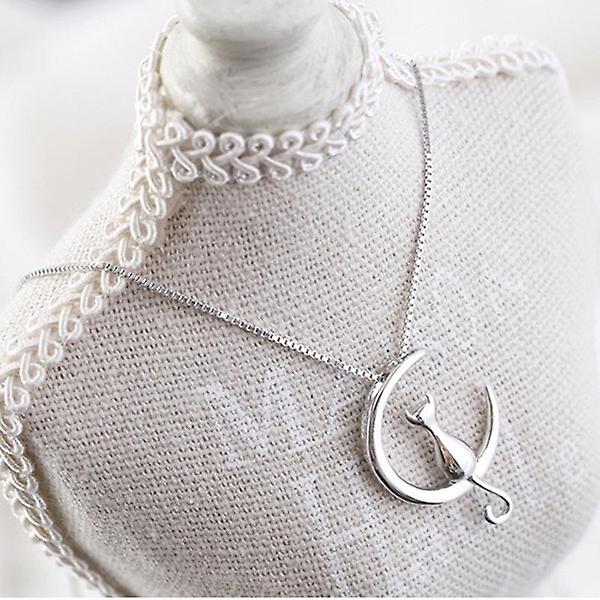 Mode Exquis Chat Lune Pendentif Collier [argent]