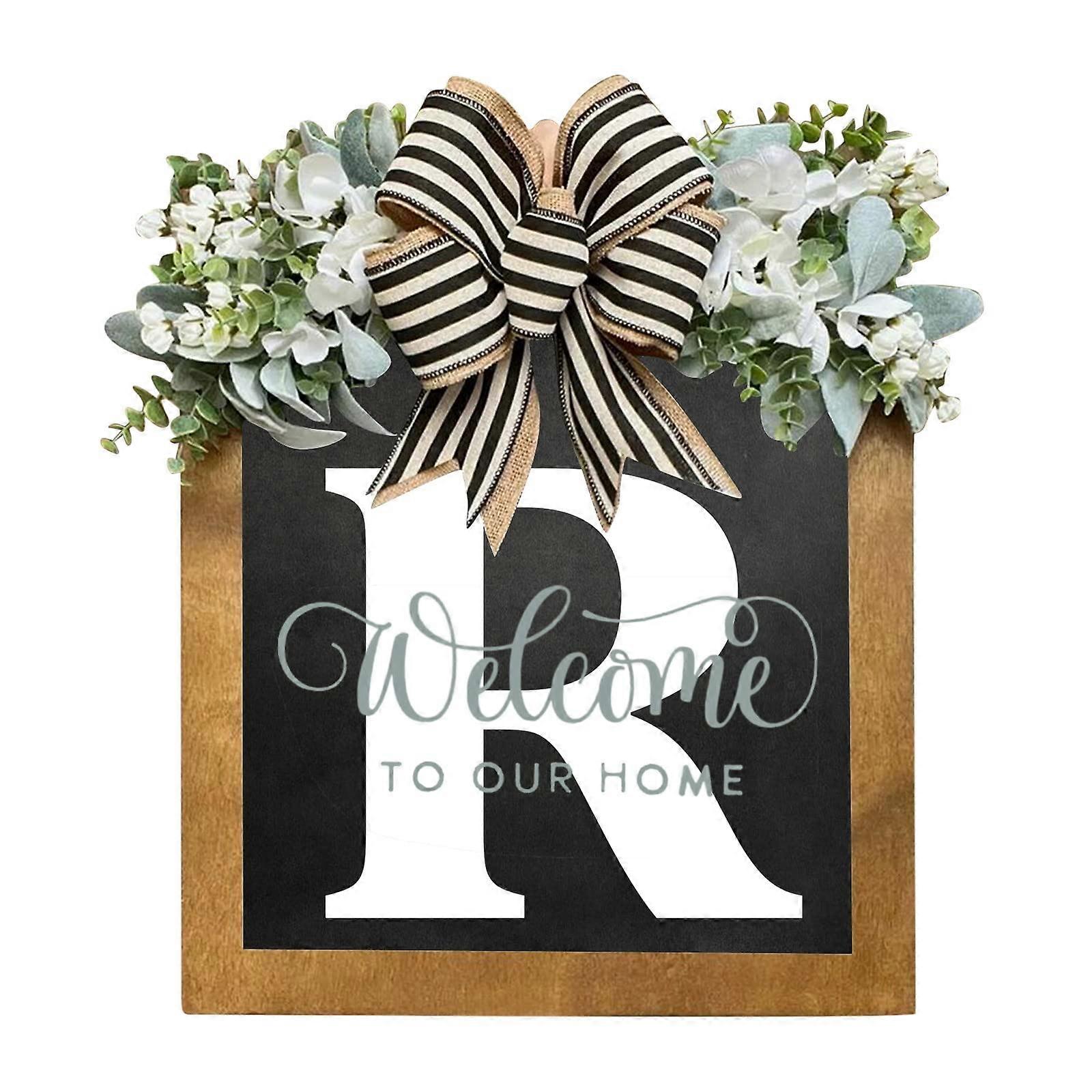 Monogram Initial Front Door Wreath Welcome Sign for Front Door, 26 Letter Farmhouse Wreath with Eucalyptus Wreath & Bow