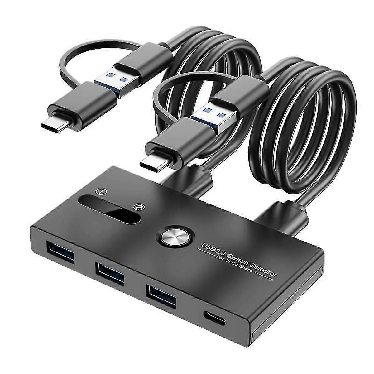 Upgrade TYPE C+USB3.0 Switch 2 in 4 Out Printer Sharer Keyboard and Mouse/Scanner USB C KVM SWITCH