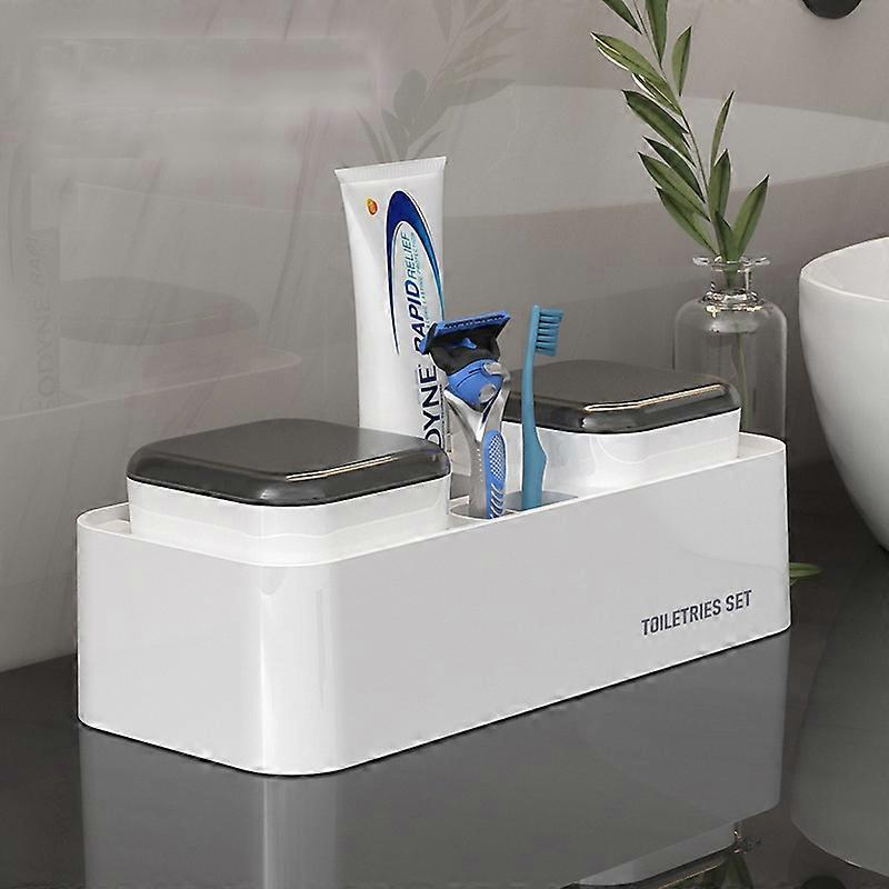 Hotel Toothbrush Rack With Double Cup Desktop Wall Mounted Toothpaste Holder