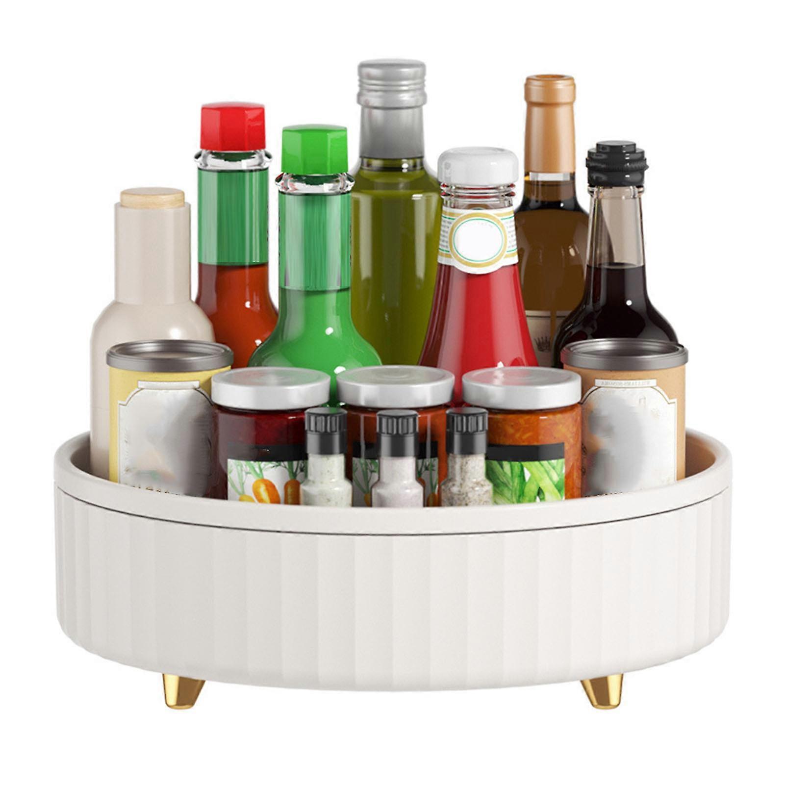 Kitchen Rotating Storage Rack Round Shaped Large Capacity Makeup Organizer for Spice Cosmetic