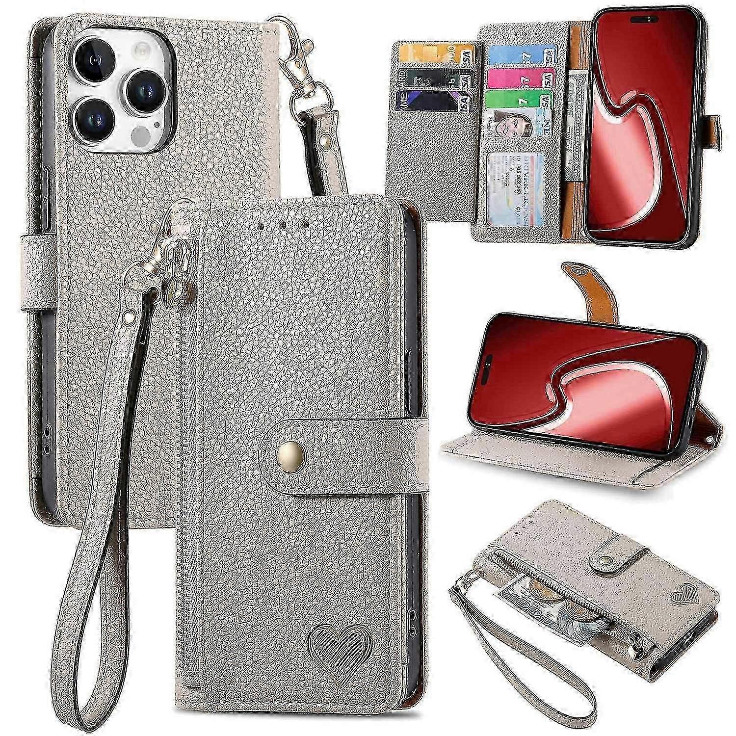 Leather Phone Case for iPhone 16 Pro - RFID Safe & Practical Zipper Pocket