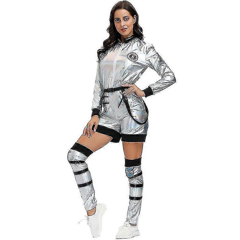 Unisex Astronaut Costume Womens Mens Silver Space Suit Halloween Spaceman Costume -y