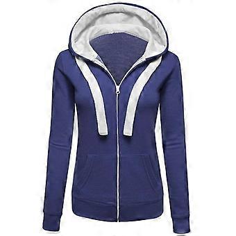 Women Plain Zip Up Drawstring Hoodie Hooded Sweatshirt Jacket Coat
