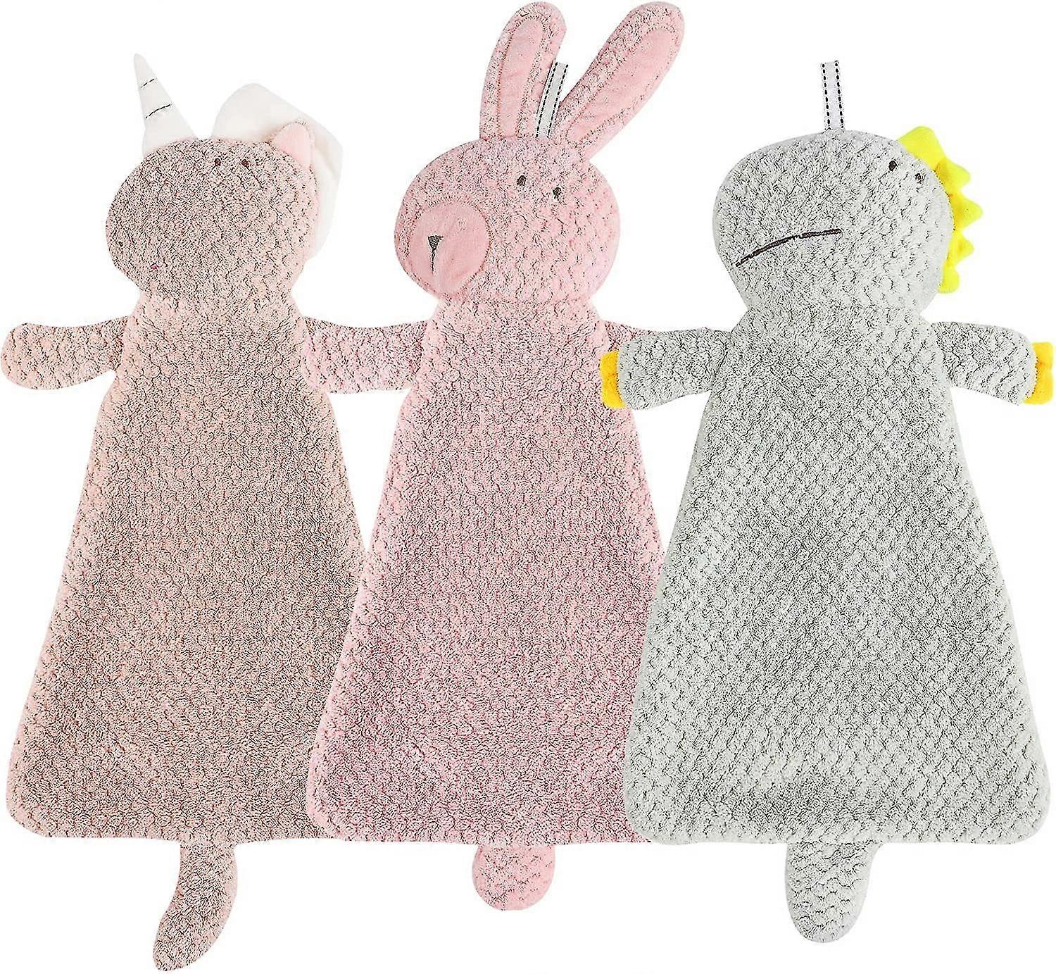 Quick-Drying 3-Piece Soft Coral Fleece Hand Towel Set with Adorable Designs