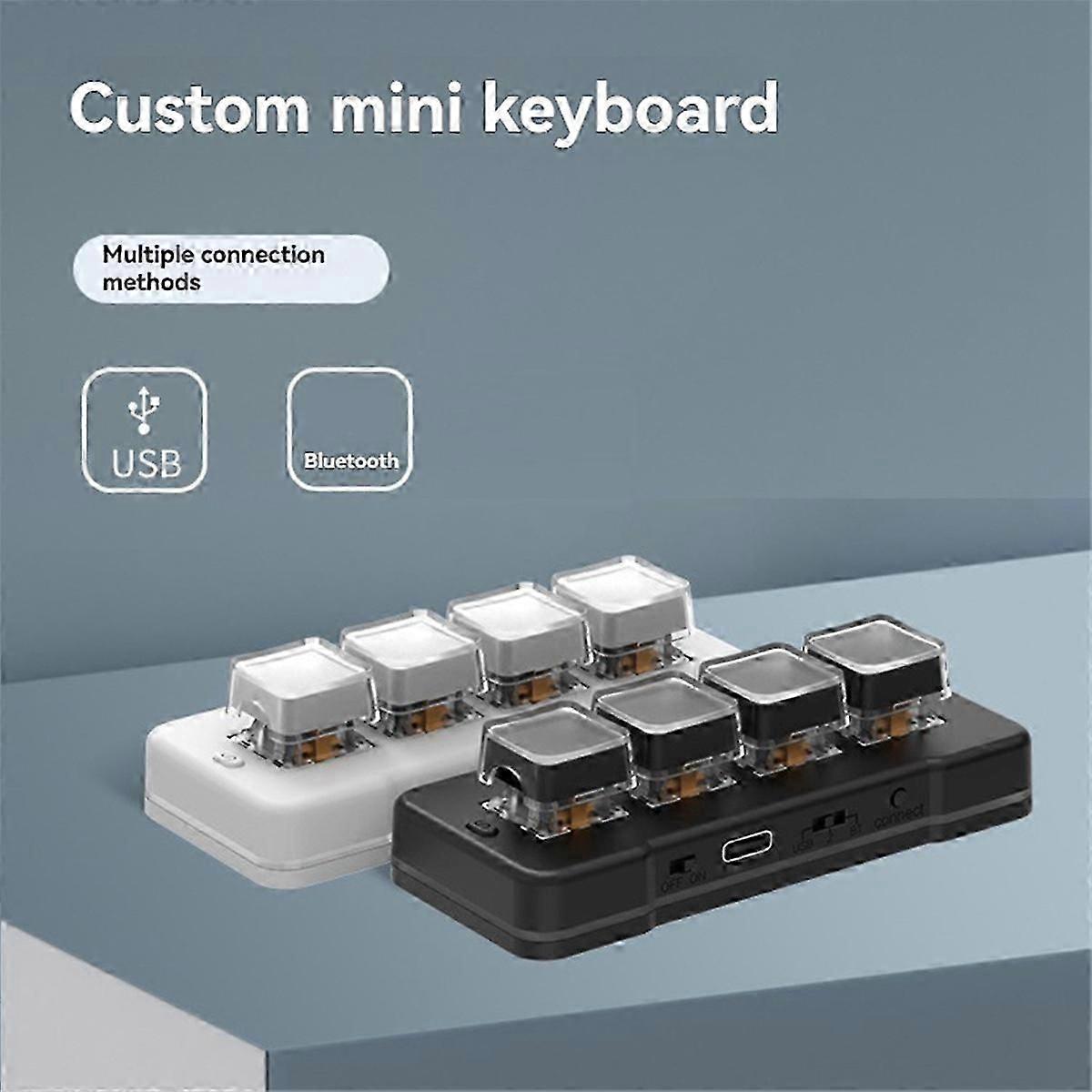 MK424BT 4Key Mini Customized Keyboard with Mechanical Blue Switch USB+BT DualMode Macro Programmable Keyboard White