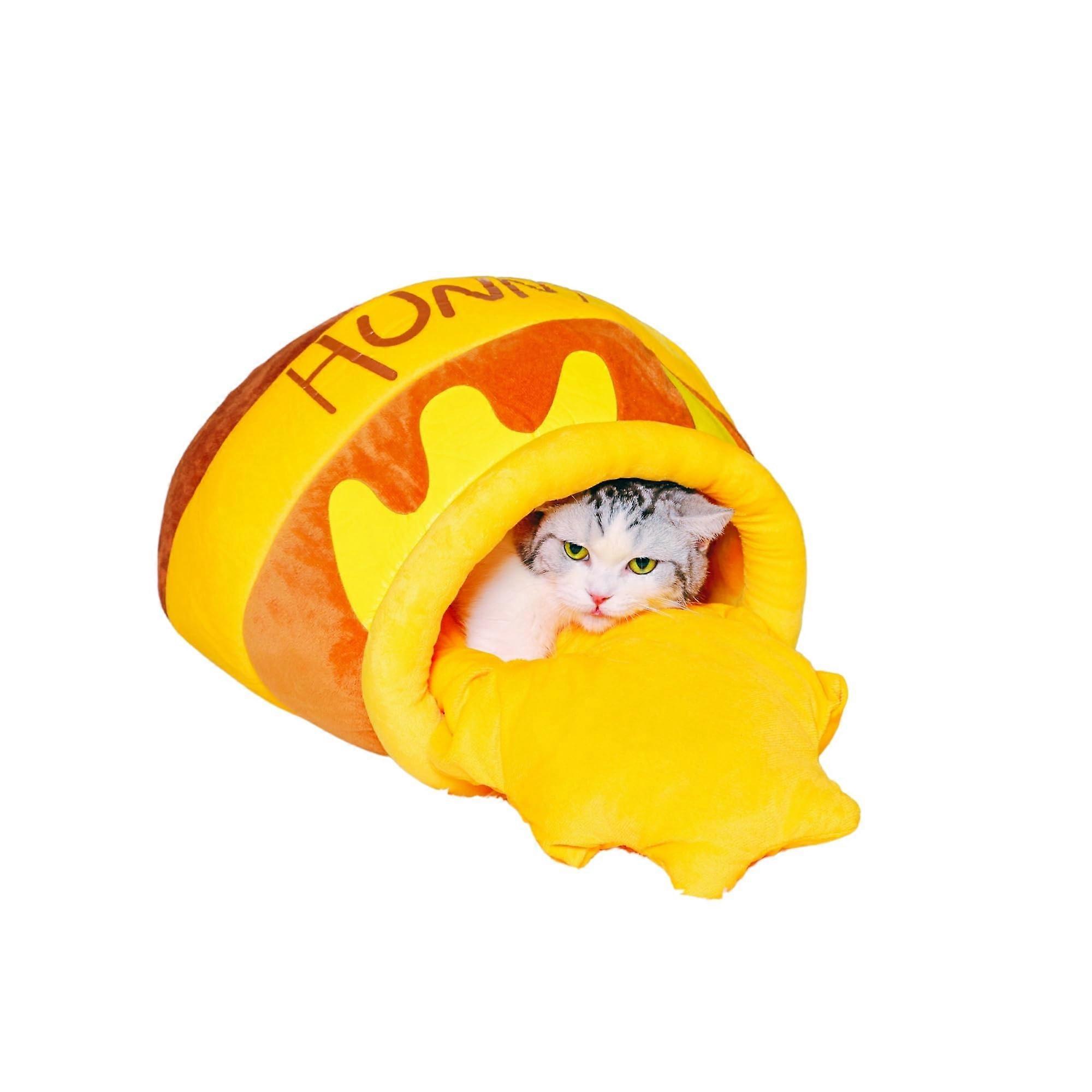 Honey Pot Cat Bed Cozy Enclosed Pet Bed for Cats in Medium and Large Sizes, Cute Design, Soft Fabric