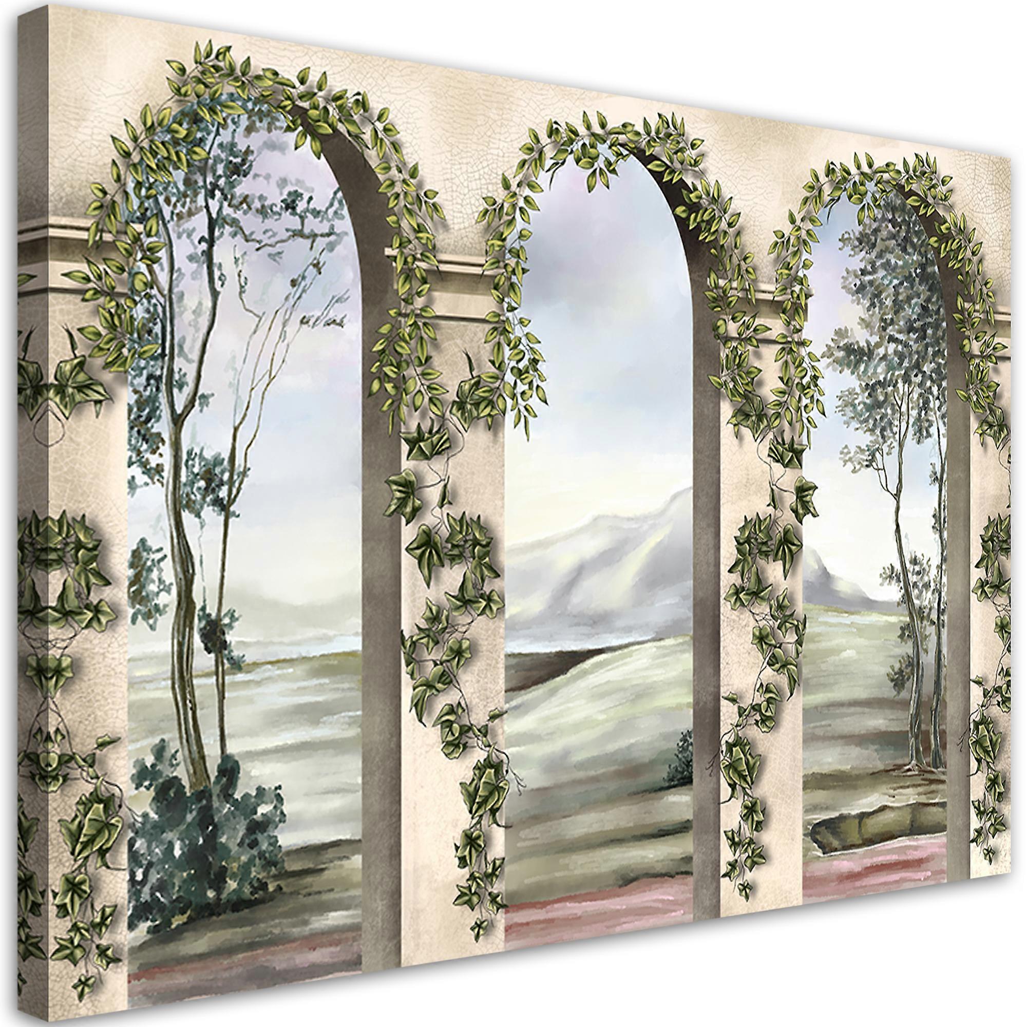 Leinwandbild, Säulen und Bögen mit Efeu - 90x60