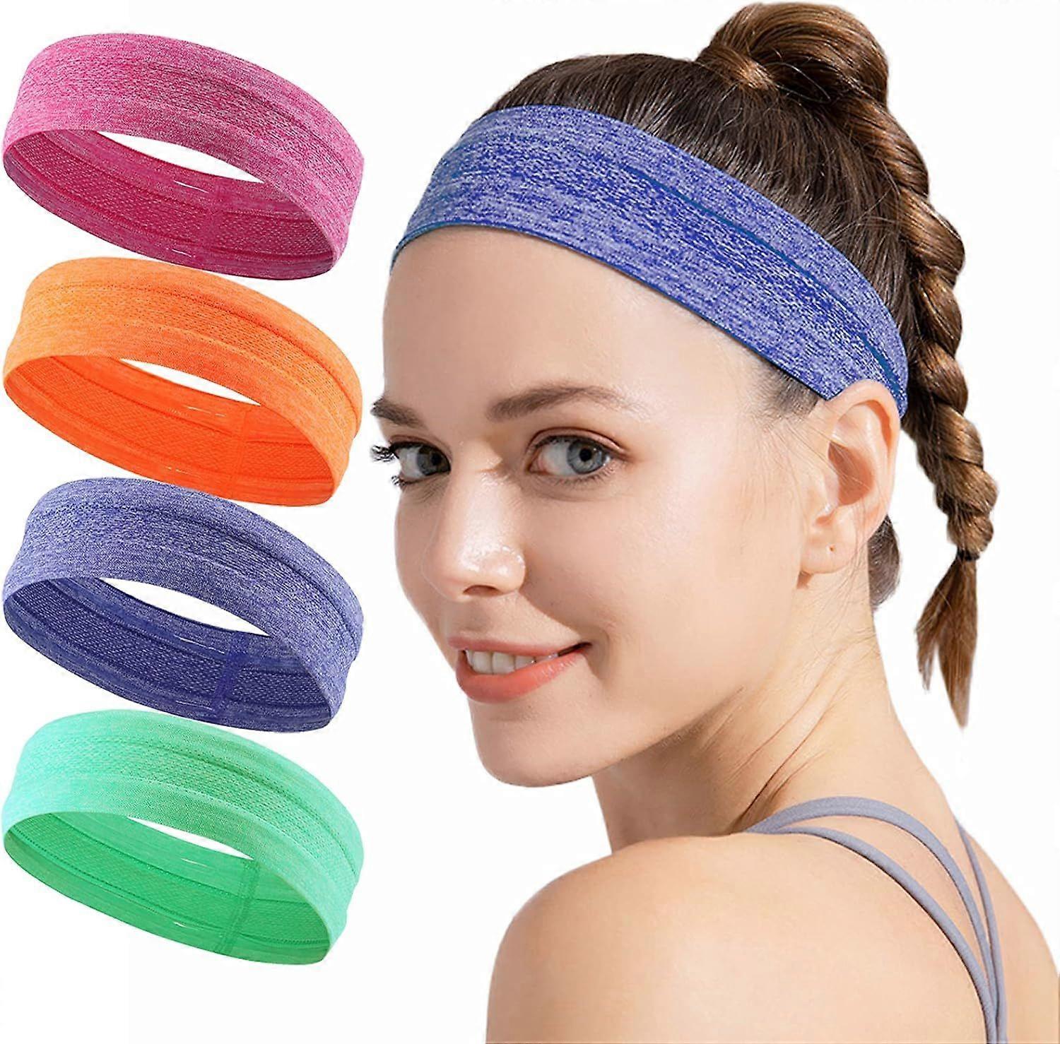 Non-slip headband, silicone yoga sweatband, elastic soft running sweat-absorbent headband, lightweight elastic exercise band, 4 pieces