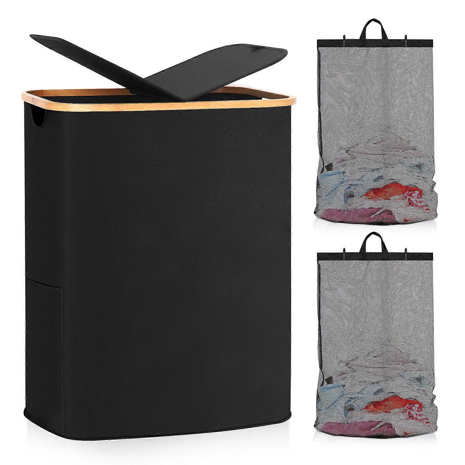 150L Laundry Hamper with Lid, Double Laundry Hamper with 2 Removable Bags Foldable for Bedroom, Bathroom, Dorm