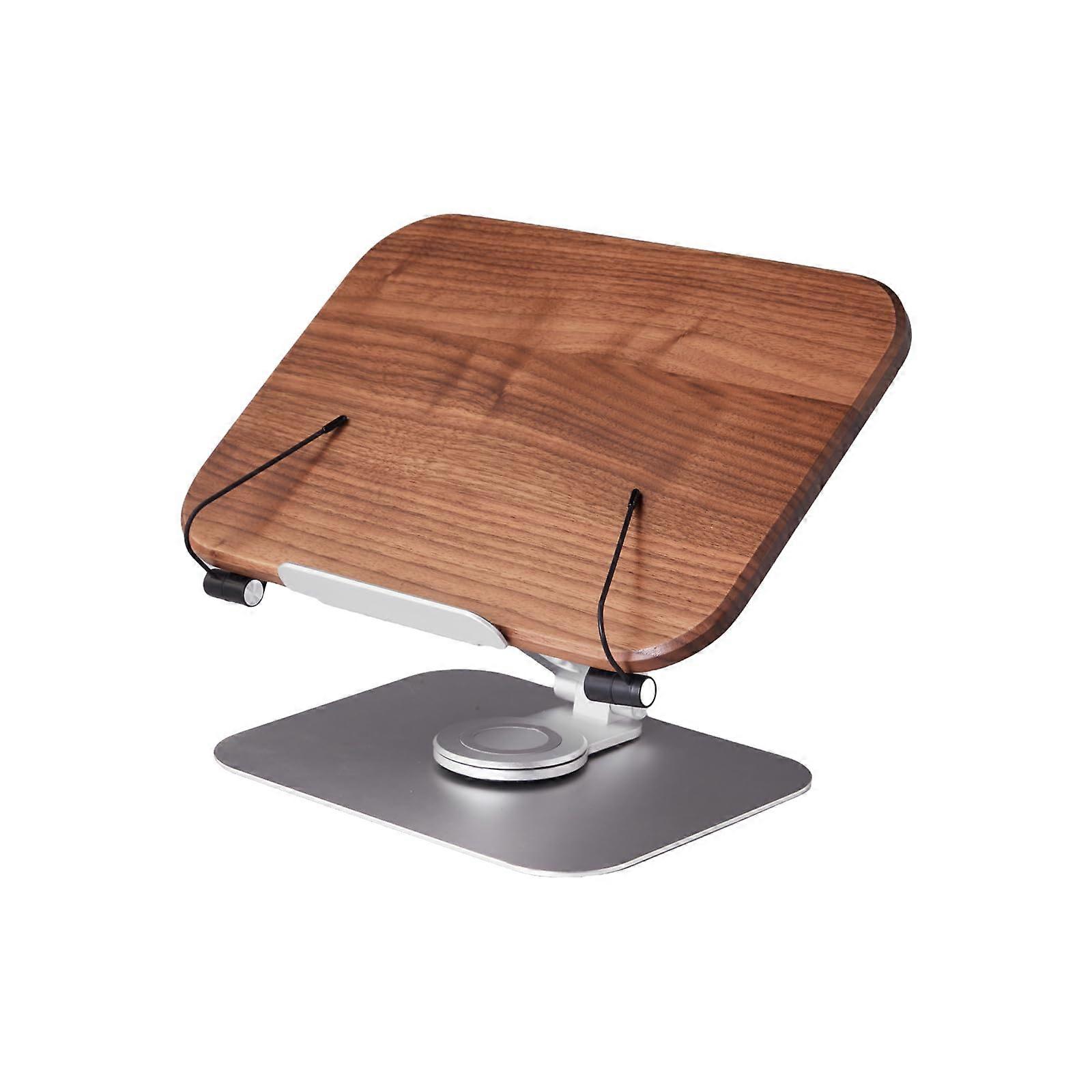 Adjustable Book Holder with 360° Swivel Base, Foldable Stand for Cookbook (Walnut)