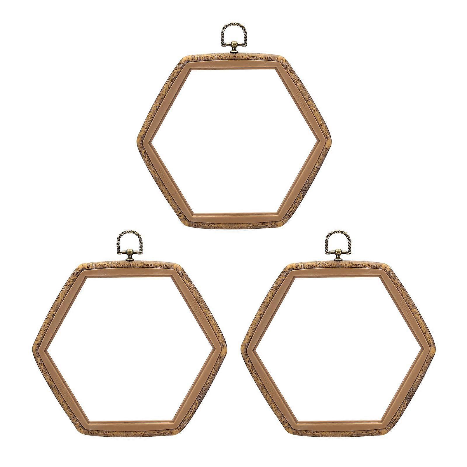 8x7.3inch Embroidery Hoops, 3Pieces Imitated Wood Hexagon Frame Cross Stitch Ring Hoop for Embroidery Art Craft Sewing Ornaments Hanging Decoration