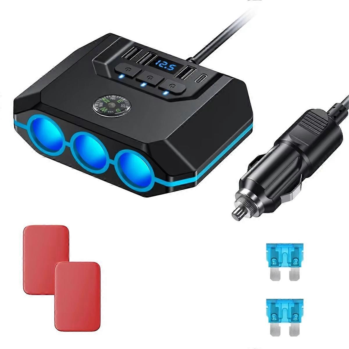 120W 12-24V Car Lighter Splitter Adapter Auto USB PD Power Socket with on/OFF LED Car Cigar Splitte