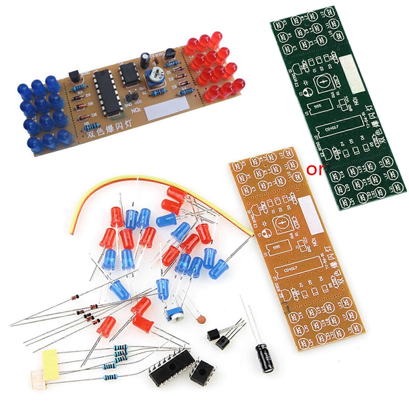 NE555 + CD4017 Dual LED Red Blue Strobe Flashing Lights DIY Kit for DC 9V - 12V