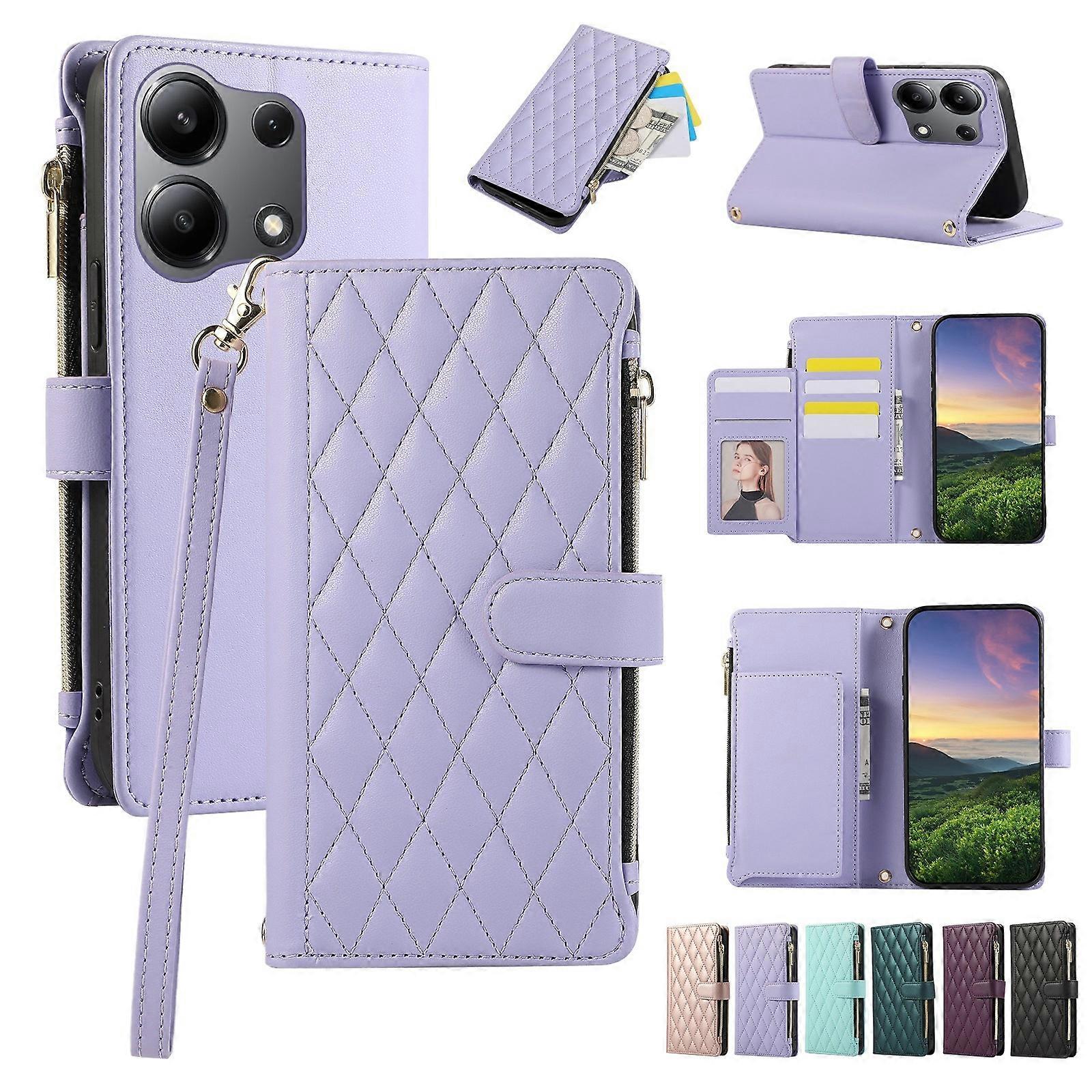 Rhombic Zipper Wallet Leather Phone Case