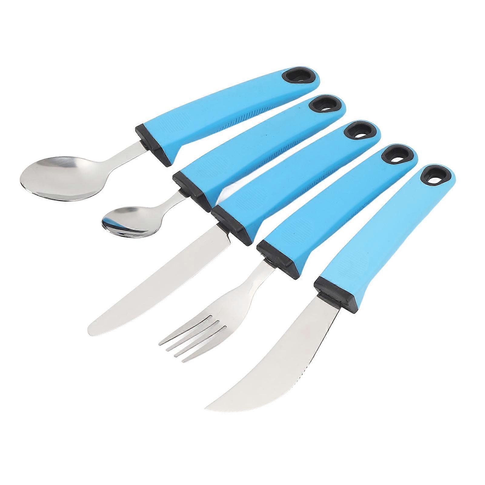 5pcs Adaptive Cutlery Set Anti Shake Adaptive Utensils Set Adaptive Flatware Set with Nonslip Handle for Elderly Blue 