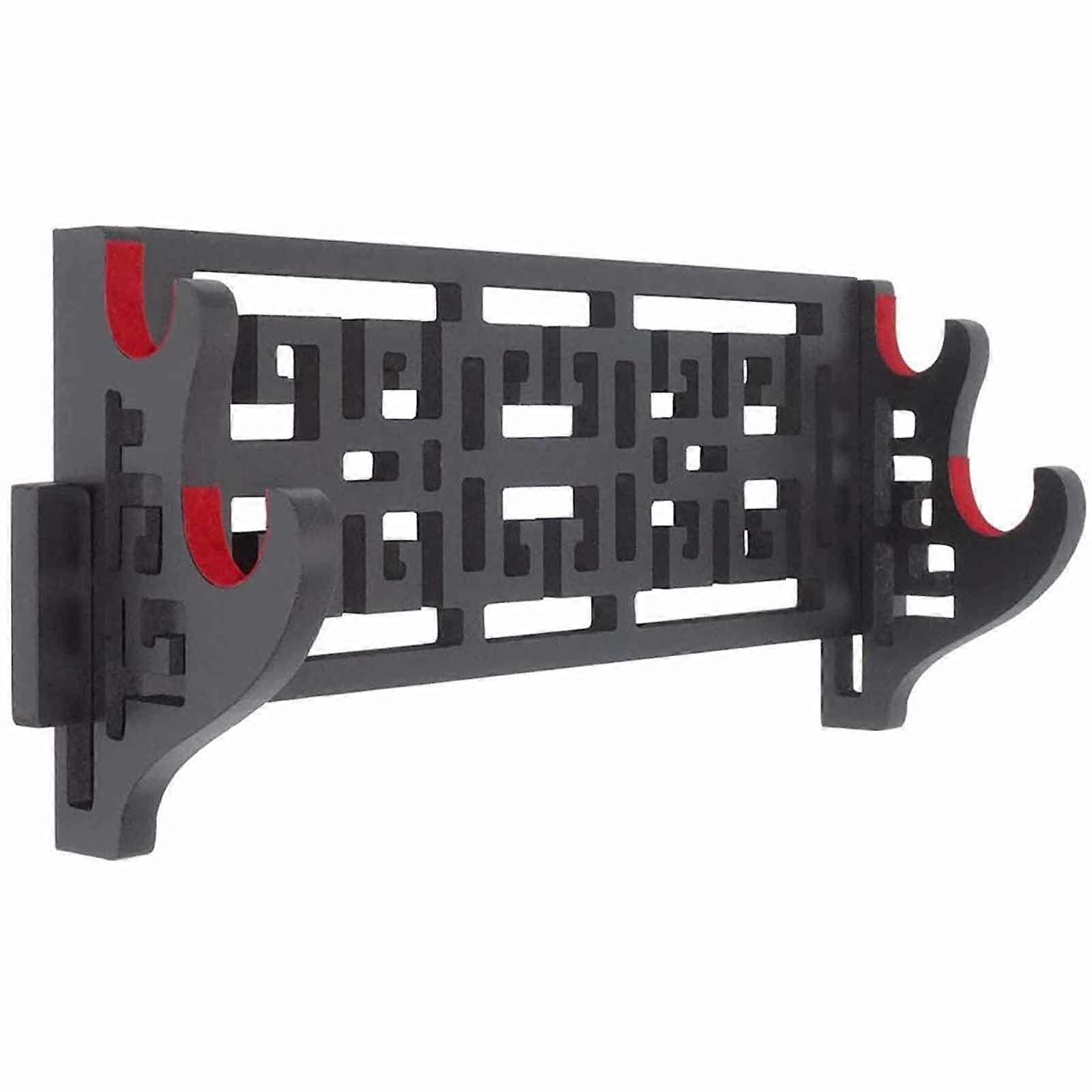 Sword Stand Wall-Hanging Holder For Katana Wakizashi And Standard Swords - 2-Tier Black Hollowed Pattern Display Stand