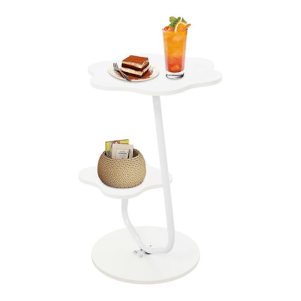 Table basse moderne en forme de fleur, design blanc crème à 2 niveaux, capacité de 5,5 lb, table d’appoint peu encombrante
