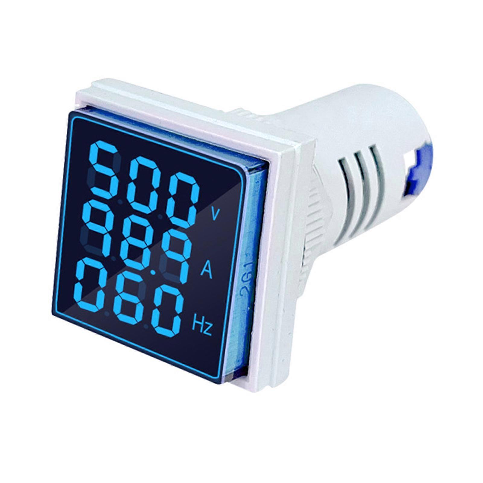 Tresiffrig display AC-ström Spänningsfrekvens 3-i-1-indikator 22 mm fyrkantigt huvud LED multifunktionsmätinstrumentmonitor AC60-500V 0-100A 2