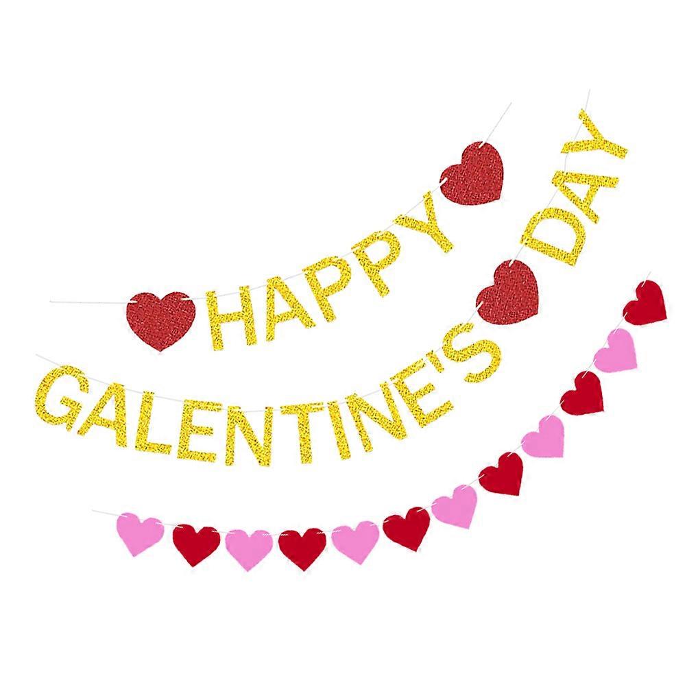 Valentines Day Decorations Garland Heart Shaped Hanging Garlands Paper String Flags Pendants Felt Material 1Set