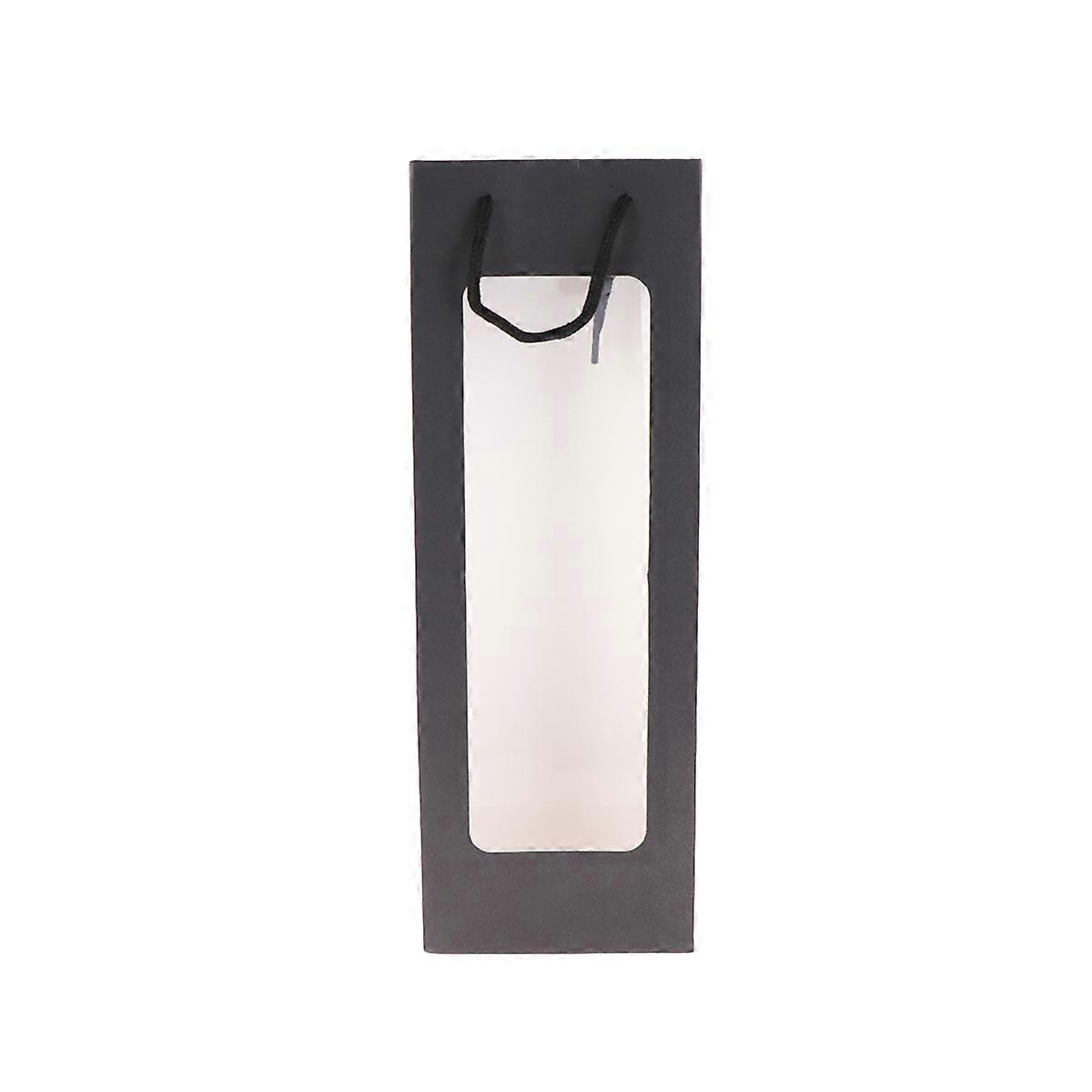 Paper Bag With Window Wine Bag Storage Flat Bottom Black 12Pcs