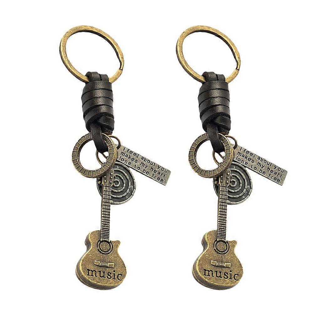 2 Pcs Vintage Keychains Small Guitar Keychains Leather Woven Keychains