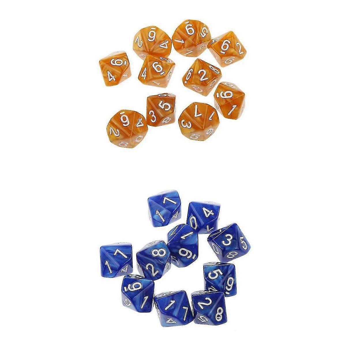 20pcs Ten Sided Dice D10 Dies for D&D RPG MTG Party Game Props Coffee & Blue