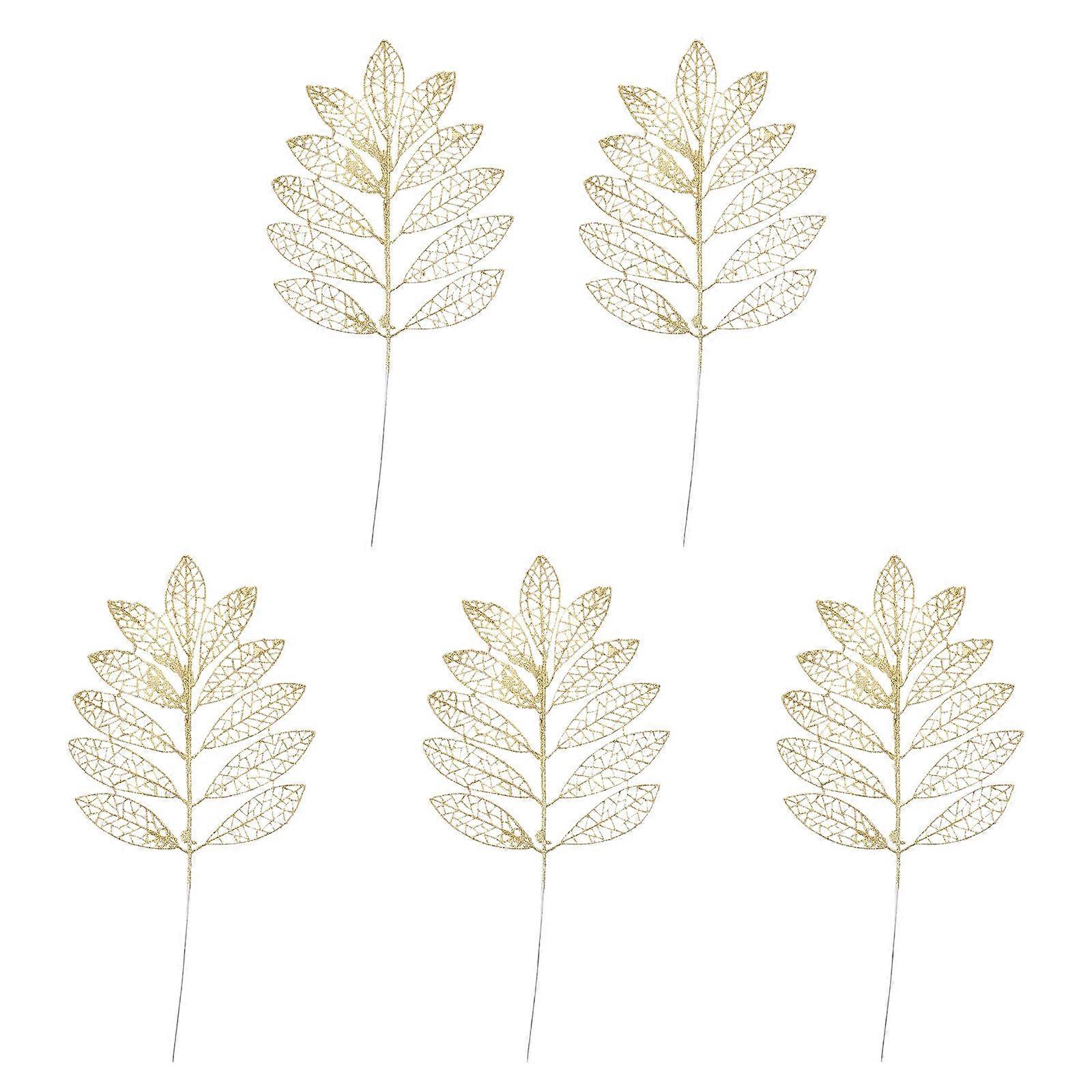 Hollow Out Glitter Leaves Christmas Tree Decorations 5Pcs