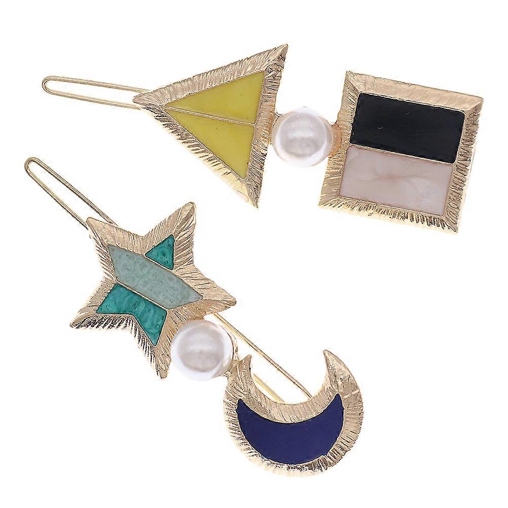 Yıldız Saç Barrettes Geometrik Şekil Yıldız Ay Saç Tokaları Okul Aksesuarı 2 Adet