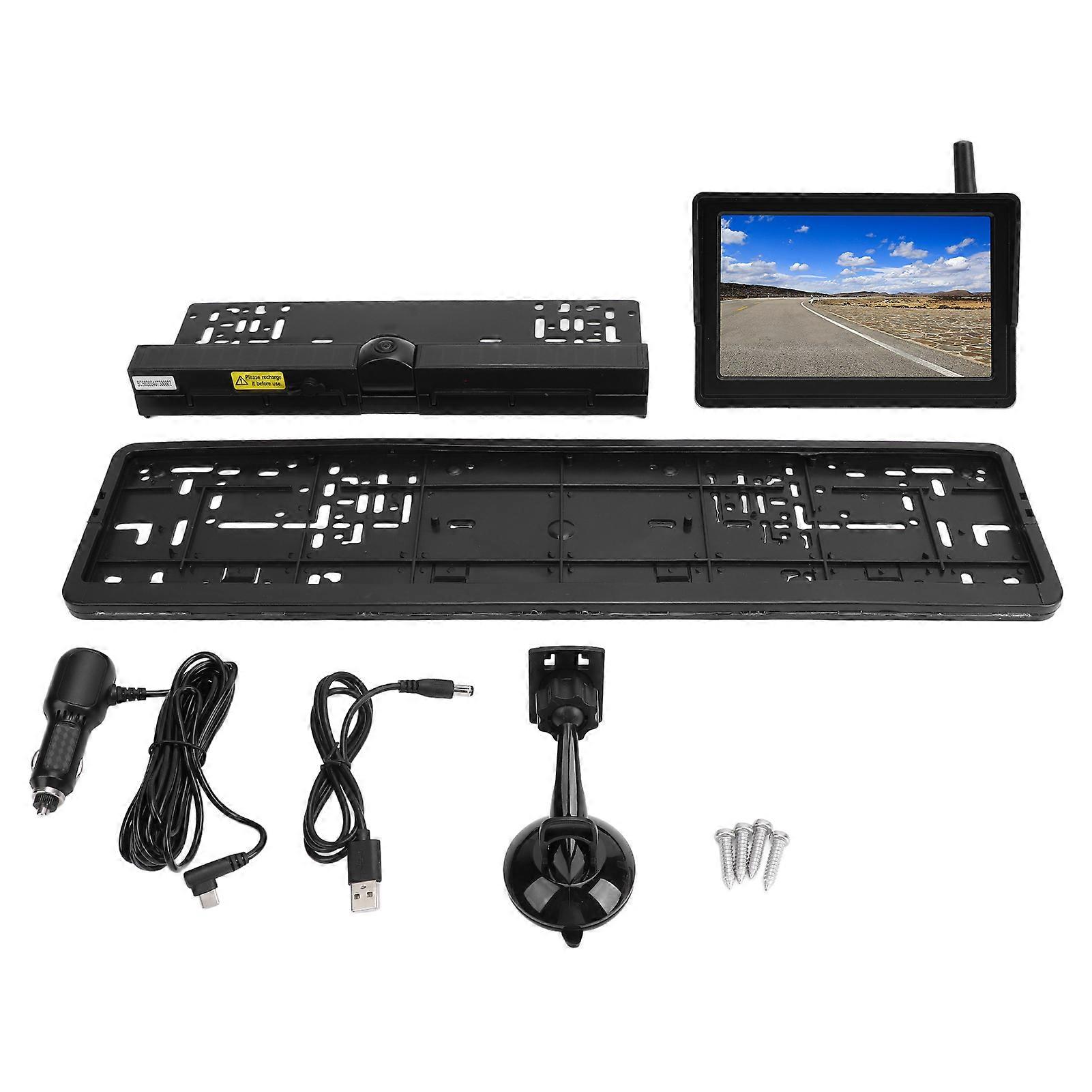Universal Solar Backup Camera European Standard License Plate Frame with 5" HD Screen for Car Truck Van RV