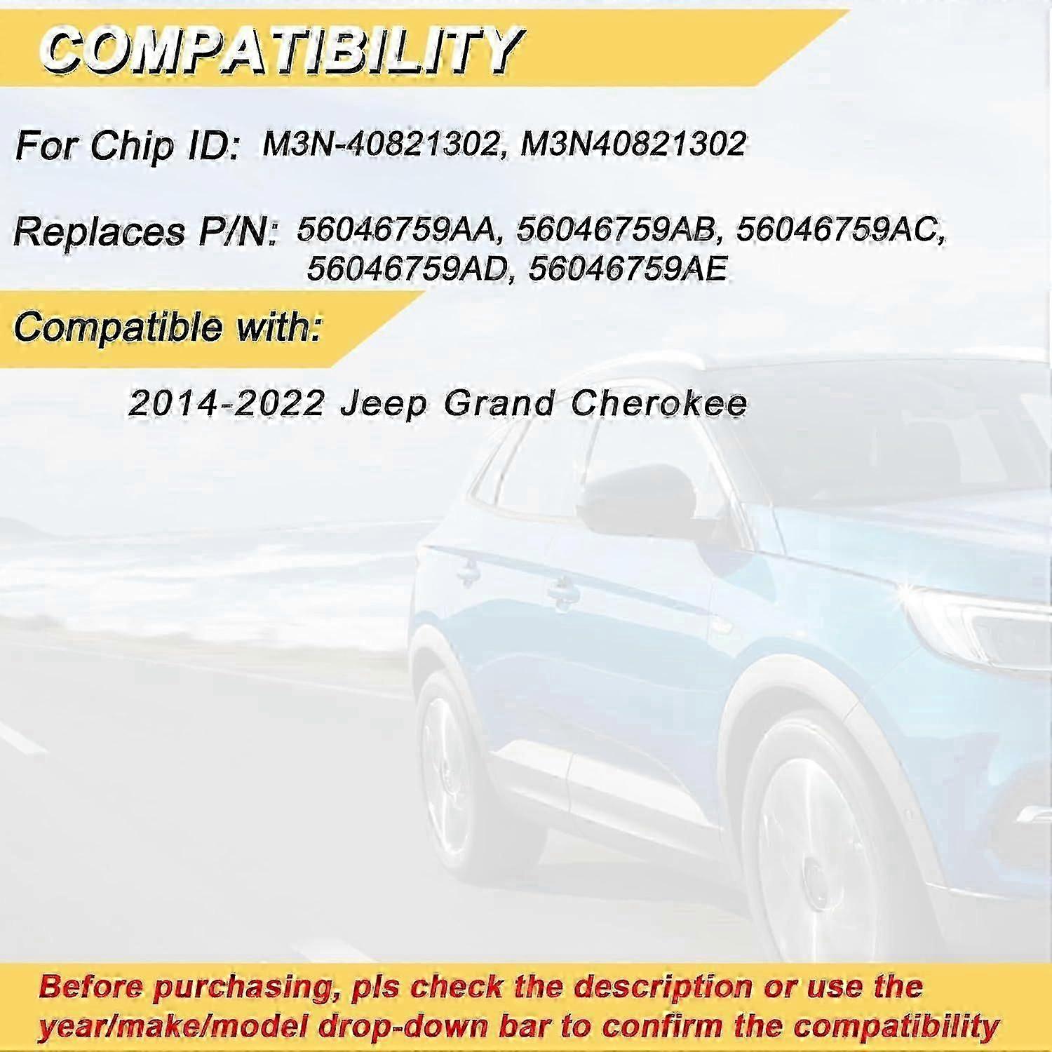 5-Button Key Fob Replacement Fit For 2014-2022 Jeep Grand Cherokee, 433 MHz, Plastic